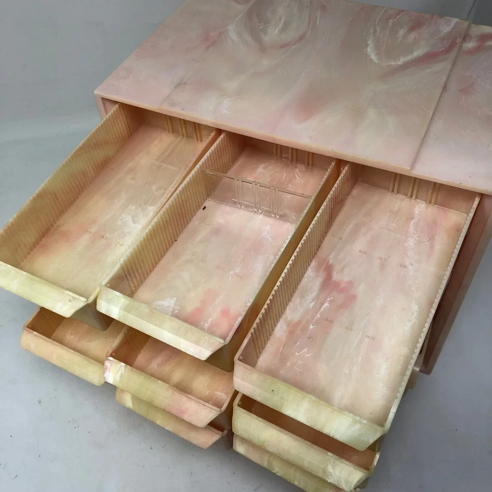 Vintage AkrovMils 10 Drawer Storage Cabinet Pink Swirl Marbled Plastic Organizer